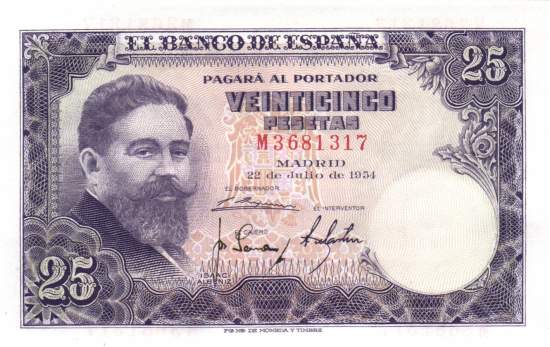 25 Pesetas 22.7.1954